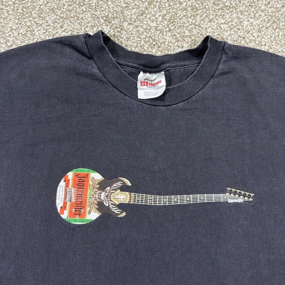 Vintage Jagermeister Tee Guitar Rock Style Promo Shirt Size Large Black USA Made